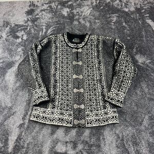 Kaare Gjose Made In Norway Pure New Wool Black White Cardigan Sweater S *Read